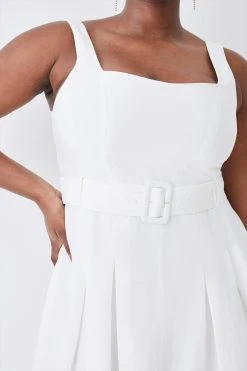 Karen Millen Plus Size Linen Seamed Detail Full Skirted Midi Dress 11 Karen Millen Plus Size Linen Seamed Detail Full Skirted Midi Dress -Karen Millen shop ivory plus size linen seamed detail full skirted midi dress 4