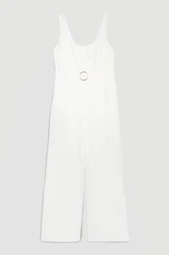 Karen Millen Plus Size Linen Seamed Detail Wide Leg Jumpsuit -Karen Millen shop ivory plus size linen seamed detail wide leg jumpsuit 4