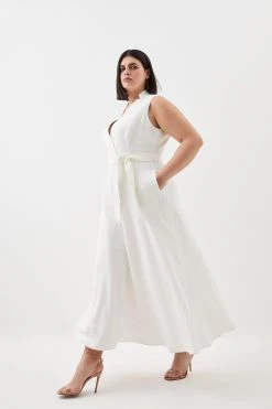 Karen Millen Plus Size Linen Wrap Tie Waisted Maxi Dress 8 Karen Millen Plus Size Linen Wrap Tie Waisted Maxi Dress -Karen Millen shop ivory plus size linen wrap tie waisted maxi dress 1