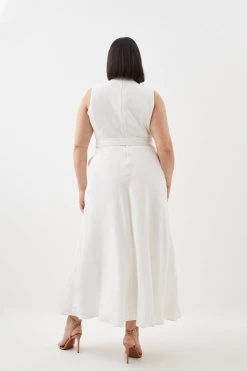 Karen Millen Plus Size Linen Wrap Tie Waisted Maxi Dress 10 Karen Millen Plus Size Linen Wrap Tie Waisted Maxi Dress -Karen Millen shop ivory plus size linen wrap tie waisted maxi dress 3