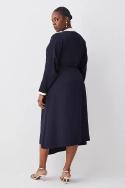 Karen Millen Plus Size Twill Asymetric Maxi Wrap Dress -Karen Millen shop ivory plus size twill asymetric maxi wrap dress 2