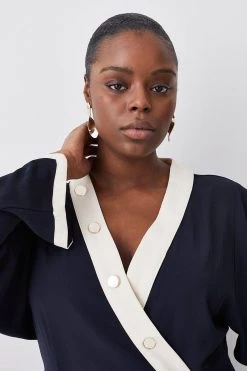 Karen Millen Plus Size Twill Asymetric Maxi Wrap Dress -Karen Millen shop ivory plus size twill asymetric maxi wrap dress 3