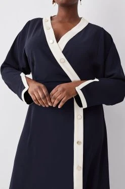 Karen Millen Plus Size Twill Asymetric Maxi Wrap Dress -Karen Millen shop ivory plus size twill asymetric maxi wrap dress 4