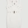 Karen Millen Ponte Eyelet Belted Mini Dress -Karen Millen shop ivory ponte eyelet belted mini dress