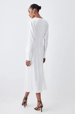 Karen Millen Premium Lightweight Fluid Crepe Keyhole Midi Dress -Karen Millen shop ivory premium lightweight fluid crepe keyhole midi dress 3