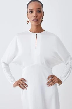 Karen Millen Premium Lightweight Fluid Crepe Keyhole Midi Dress -Karen Millen shop ivory premium lightweight fluid crepe keyhole midi dress 5