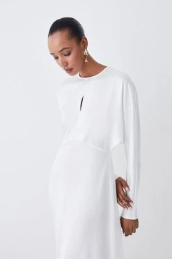 Karen Millen Premium Lightweight Fluid Crepe Keyhole Midi Dress -Karen Millen shop ivory premium lightweight fluid crepe keyhole midi dress 6