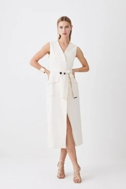 Karen Millen Relaxed Tailored Sleeveless Belted Blazer Midi Dress