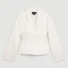 Karen Millen Satin Back Crepe Belted Wrap Jacket -Karen Millen shop ivory satin back crepe belted wrap jacket