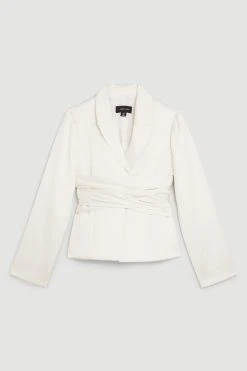 Karen Millen Satin Back Crepe Belted Wrap Jacket