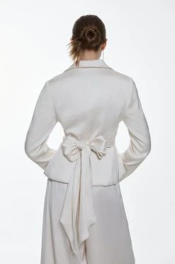 Karen Millen Satin Back Crepe Belted Wrap Jacket -Karen Millen shop ivory satin back crepe belted wrap jacket 4