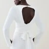 Karen Millen Satin Back Crepe Tie Back Top -Karen Millen shop ivory satin back crepe tie back top