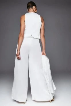 Karen Millen Satin Crepe Wide Leg High Waist Trousers 10 Karen Millen Satin Crepe Wide Leg High Waist Trousers -Karen Millen shop ivory satin crepe wide leg high waist trousers 1 3