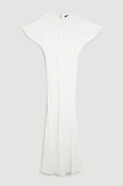 Karen Millen Satin Crepe Woven Maxi Dress -Karen Millen shop ivory satin crepe woven maxi dress 1