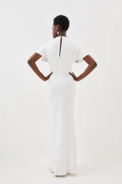 Karen Millen Satin Crepe Woven Maxi Dress -Karen Millen shop ivory satin crepe woven maxi dress 2