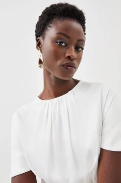 Karen Millen Satin Crepe Woven Maxi Dress -Karen Millen shop ivory satin crepe woven maxi dress 3