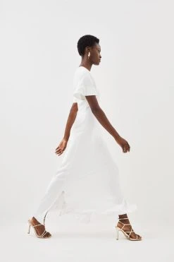 Karen Millen Satin Crepe Woven Maxi Dress -Karen Millen shop ivory satin crepe woven maxi dress 4