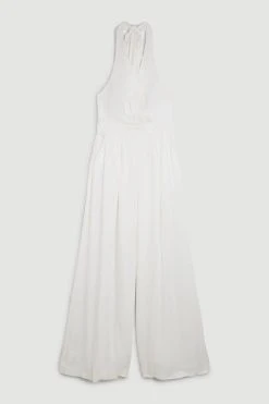 Karen Millen Satin Crepe Woven Wide Leg Jumpsuit