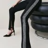 Karen Millen Satin Tailored Slim Leg Diamante Trim Trouser -Karen Millen shop ivory satin tailored slim leg diamante trim trouser