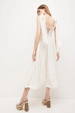 Karen Millen Shirred Bodice Tie Midi Dress -Karen Millen shop ivory shirred bodice tie midi dress 2