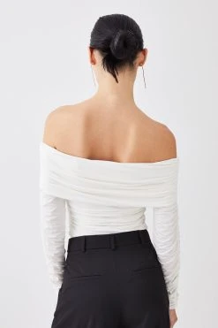 Karen Millen Slinky Jersey Ruched Bardot Bodysuit