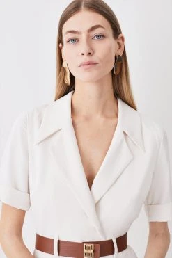 Karen Millen Soft Tailored Belted Midaxi Dress -Karen Millen shop ivory soft tailored belted midaxi dress 3