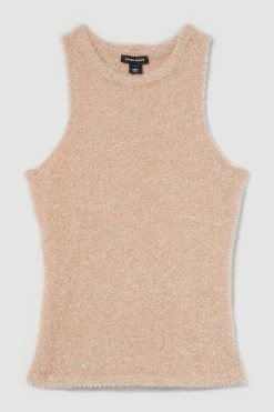 Karen Millen Sparkle Eyelash Knitted Tank Top -Karen Millen shop ivory sparkle eyelash knitted tank top 3