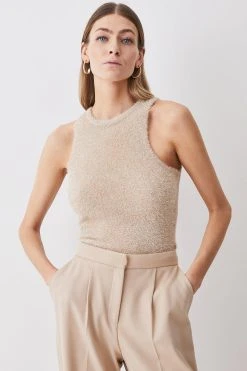 Karen Millen Sparkle Eyelash Knitted Tank Top -Karen Millen shop ivory sparkle eyelash knitted tank top 4