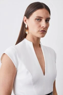 Karen Millen Structured Crepe Contour Seamed Midaxi Dress -Karen Millen shop ivory structured crepe contour seamed midaxi dress 2