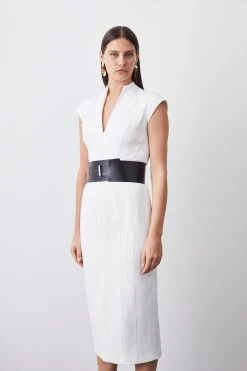 Karen Millen Structured Crepe Contour Seamed Midaxi Dress -Karen Millen shop ivory structured crepe contour seamed midaxi dress 3