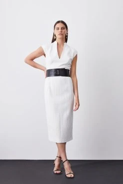 Karen Millen Structured Crepe Contour Seamed Midaxi Dress -Karen Millen shop ivory structured crepe contour seamed midaxi dress 4
