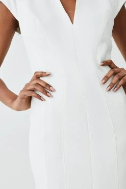 Karen Millen Structured Crepe Contour Seamed Midaxi Dress -Karen Millen shop ivory structured crepe contour seamed midaxi dress 5