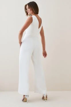 Karen Millen Structured Crepe Cut Out Jumpsuit 7 Karen Millen Structured Crepe Cut Out Jumpsuit -Karen Millen shop ivory structured crepe cut out jumpsuit 1