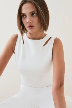 Karen Millen Structured Crepe Cut Out Jumpsuit 9 Karen Millen Structured Crepe Cut Out Jumpsuit -Karen Millen shop ivory structured crepe cut out jumpsuit 3