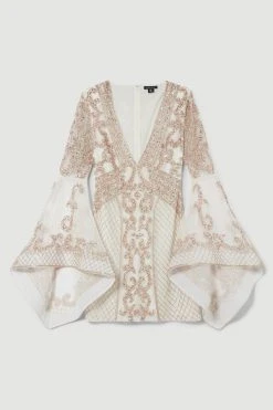 Karen Millen Tall Embellished Kimono Sleeve Beaded Mini Dress -Karen Millen shop ivory tall embellished kimono sleeve beaded mini dress 2