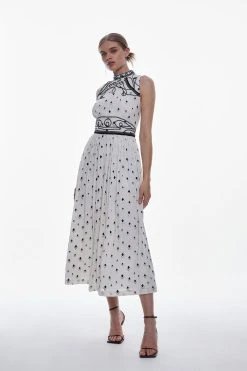 Karen Millen Tall Embroidered Cornelli Tape Woven Dress -Karen Millen shop ivory tall embroidered cornelli tape woven dress 2