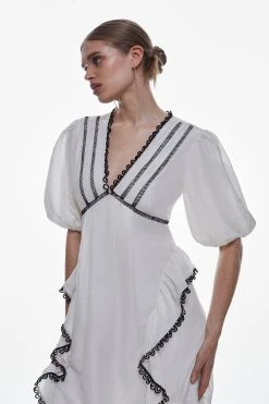 Karen Millen Tall Graphic Lace Trim Woven Plunge Maxi Dress -Karen Millen shop ivory tall graphic lace trim woven plunge maxi dress 3