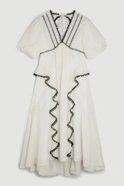 Karen Millen Tall Graphic Lace Trim Woven Plunge Maxi Dress -Karen Millen shop ivory tall graphic lace trim woven plunge maxi dress 4