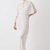 Karen Millen Tall Metallic Thread Angel Sleeve Woven Midi Dress -Karen Millen shop ivory tall metallic thread angel sleeve woven midi dress