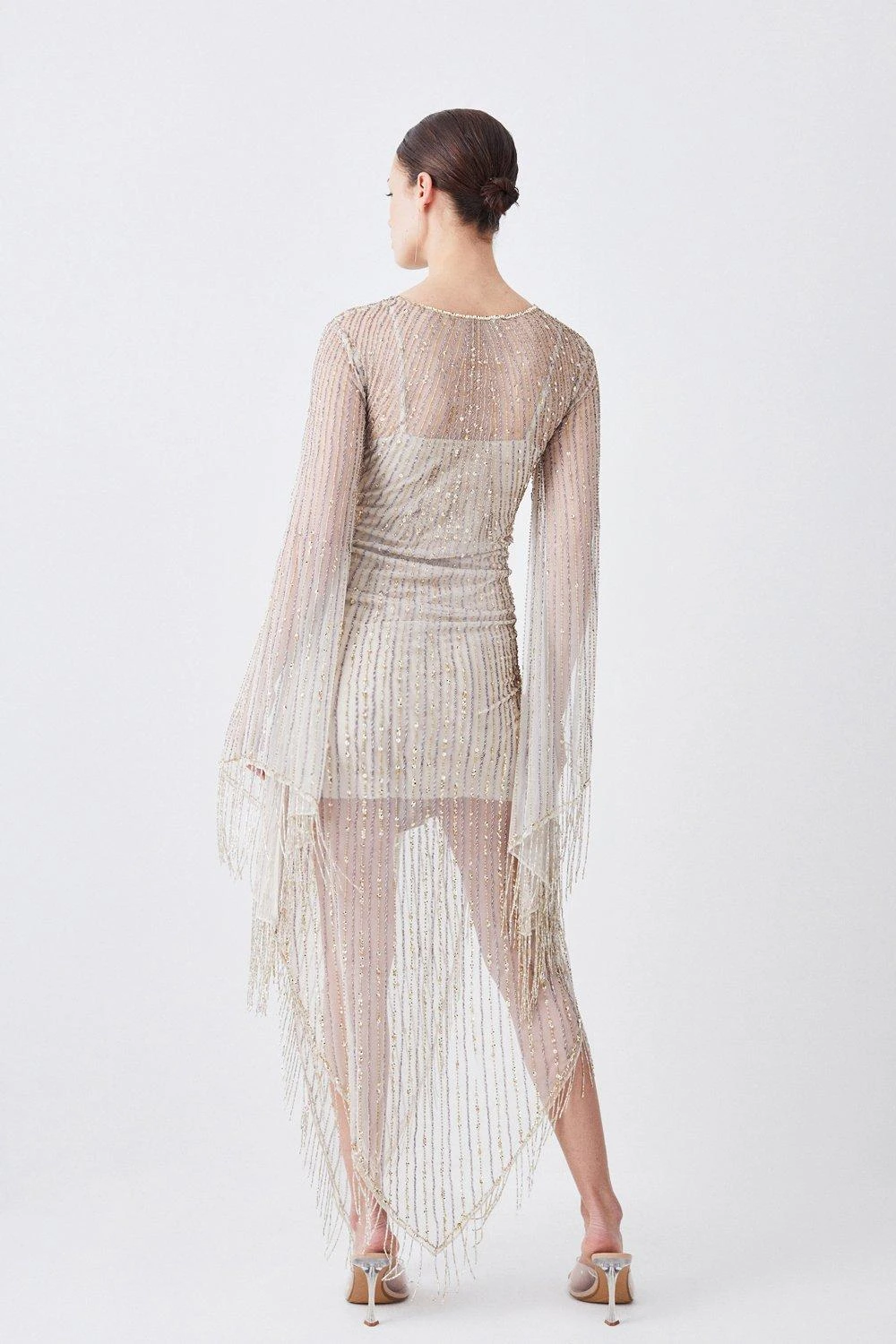 Karen Millen Tall Sheer Crystal Embellished Kimono Sleeve Fringe Maxi 4 Karen Millen Tall Sheer Crystal Embellished Kimono Sleeve Fringe Maxi - Image 2