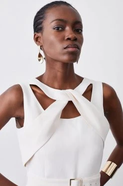 Karen Millen Tall Soft Tailored Tie Neck Detail Waterfall Maxi Length -Karen Millen shop ivory tall soft tailored tie neck detail waterfall maxi length 3