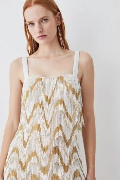 Karen Millen Tall Square Neck Embellished Fringed Mini Dress 11 Karen Millen Tall Square Neck Embellished Fringed Mini Dress -Karen Millen shop ivory tall square neck embellished fringed mini dress 3