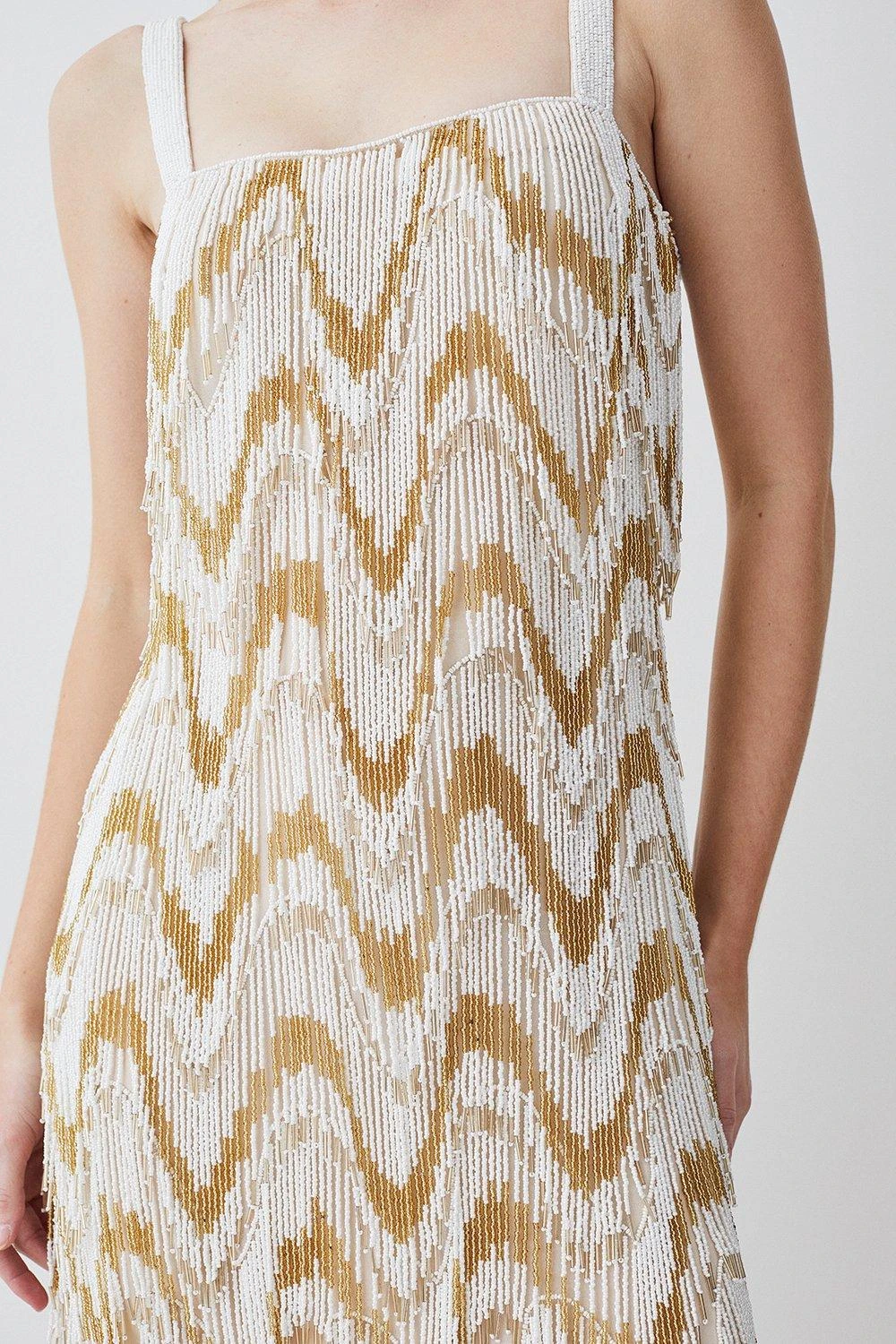 Karen Millen Tall Square Neck Embellished Fringed Mini Dress 8 Karen Millen Tall Square Neck Embellished Fringed Mini Dress - Image 6