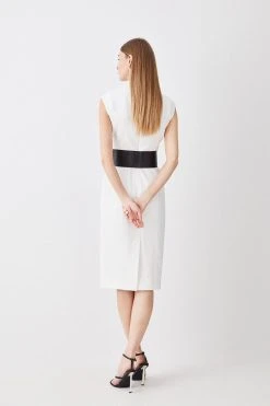 Karen Millen Tall Structured Crepe Forever Cap Sleeve Belted Dress 8 Karen Millen Tall Structured Crepe Forever Cap Sleeve Belted Dress -Karen Millen shop ivory tall structured crepe forever cap sleeve belted dress 1