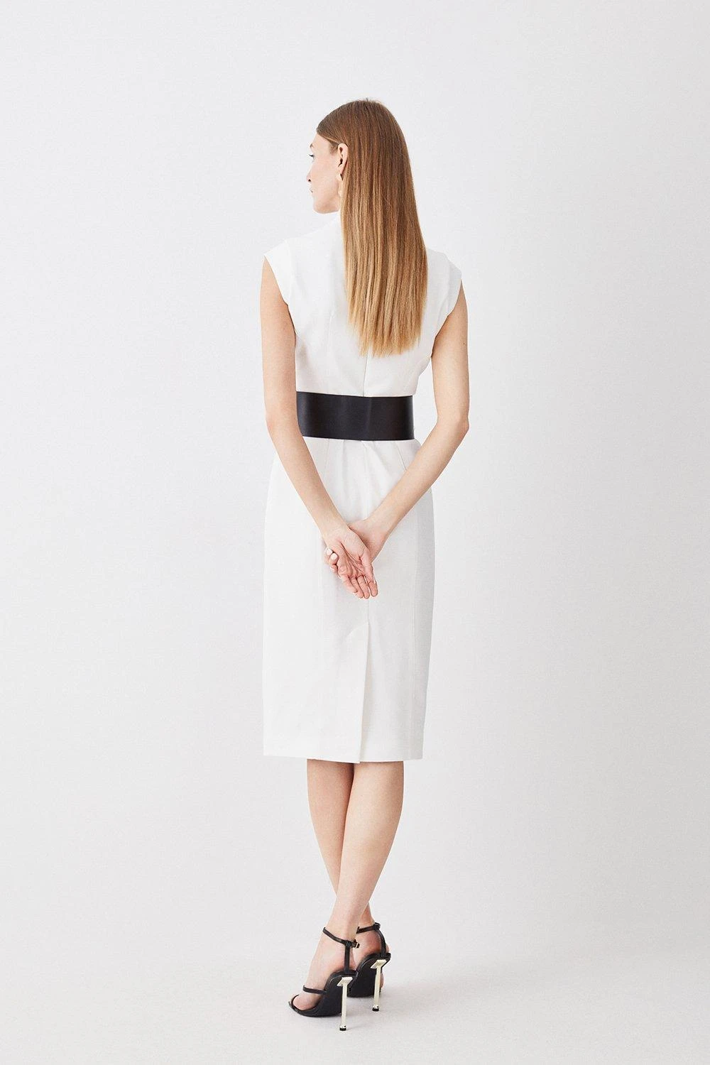 Karen Millen Tall Structured Crepe Forever Cap Sleeve Belted Dress 4 Karen Millen Tall Structured Crepe Forever Cap Sleeve Belted Dress - Image 2