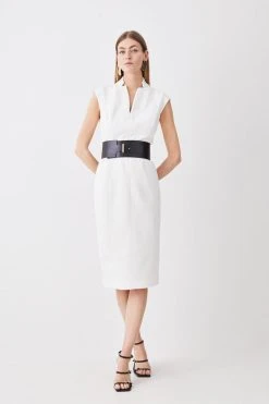 Karen Millen Tall Structured Crepe Forever Cap Sleeve Belted Dress 9 Karen Millen Tall Structured Crepe Forever Cap Sleeve Belted Dress -Karen Millen shop ivory tall structured crepe forever cap sleeve belted dress 2