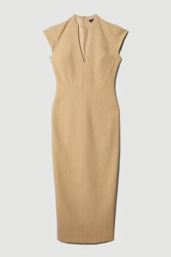 Karen Millen Tall Structured Crepe Seam Detail Pencil Midi Dress -Karen Millen shop ivory tall structured crepe seam detail pencil midi dress 3