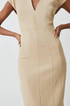 Karen Millen Tall Structured Crepe Seam Detail Pencil Midi Dress -Karen Millen shop ivory tall structured crepe seam detail pencil midi dress 4
