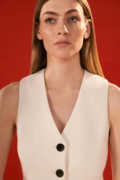 Karen Millen The Founder Compact Stretch Tailored Waistcoat -Karen Millen shop ivory the founder compact stretch tailored waistcoat 1