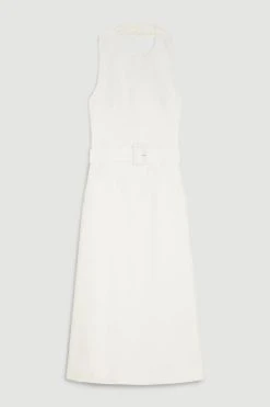 Karen Millen The Founder Petite Compact Stretch Belted Aline Midi Dress